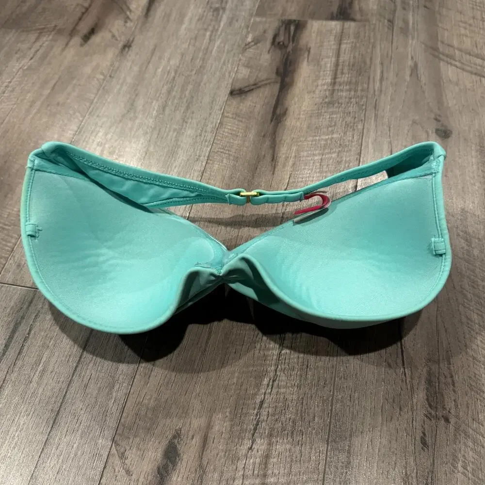 Victoria's Secret Swim Turquoise Flirt Bandeau‎ Underwire Bikini Top 34DD Ruched